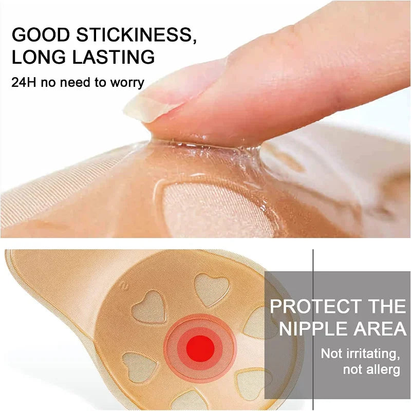Sujetador invisible push up de silicona sin tirantes para mujer, reutilizable, autoadhesivo, con cubrepezones de conejo.