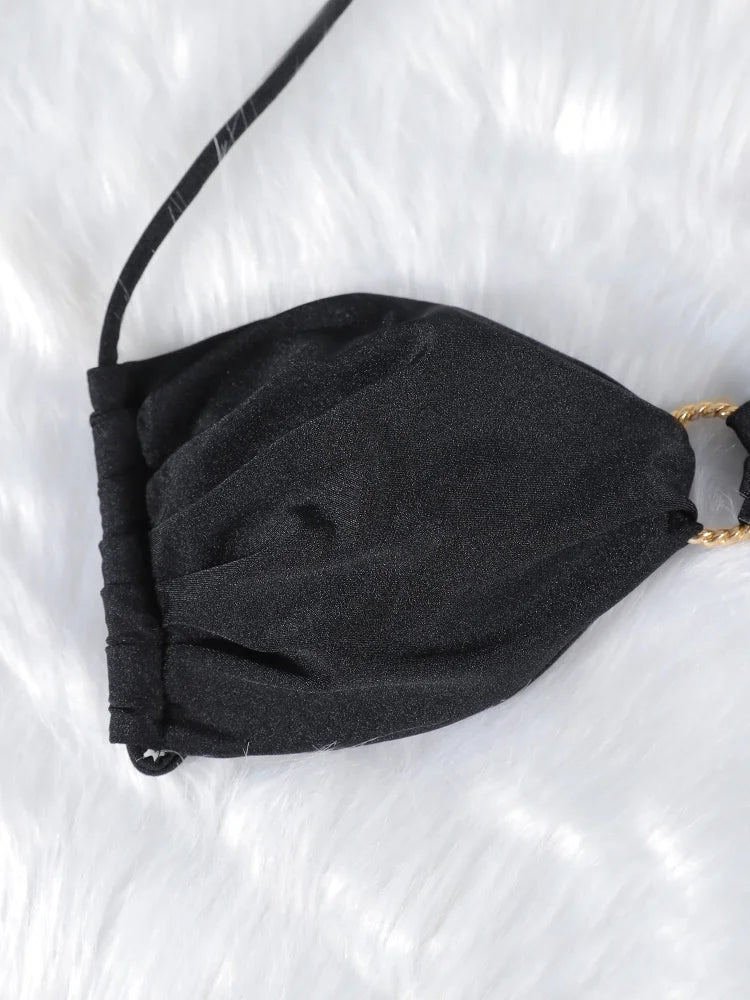 Bikini push up de color liso para mujer: bikini halter, bañador brillante, tanga de playa con banda.