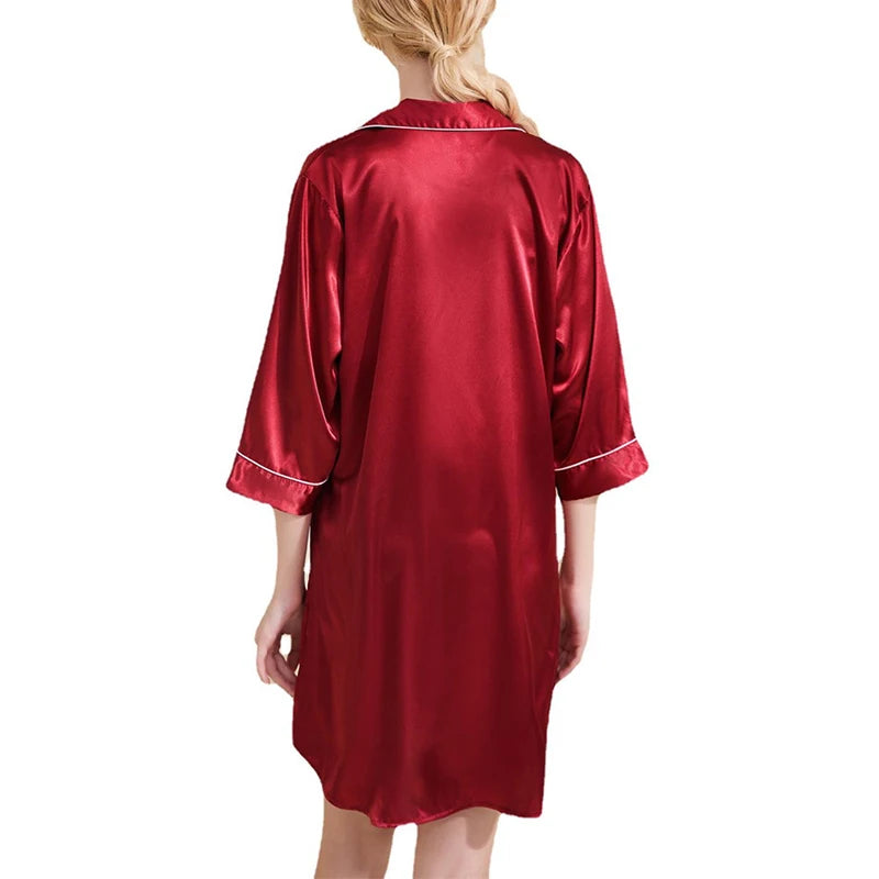 Damen Satin Nachthemd - Sexy Casual V-Ausschnitt Halbarm Nachtwäsche SA1393