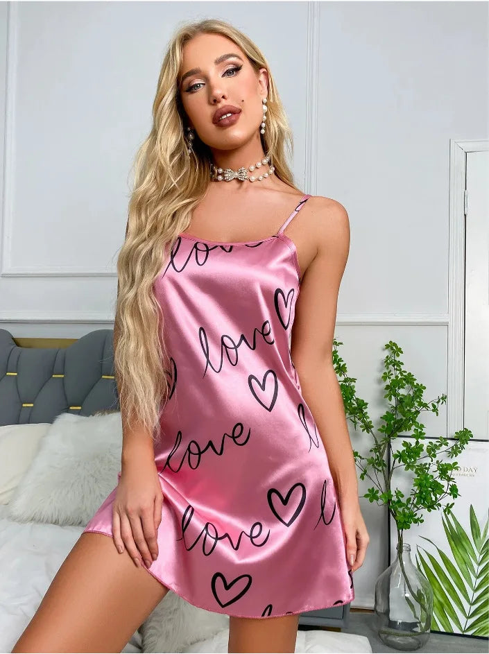 Camisón de satén sexy sin mangas para mujer - Camisón de lencería para dormir