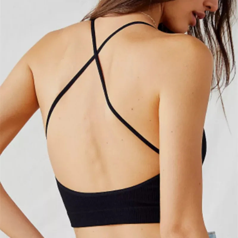 Women's Seamless Wirefree Cross Strap Vneck Bra - Comfortable & Sexy Lingerie