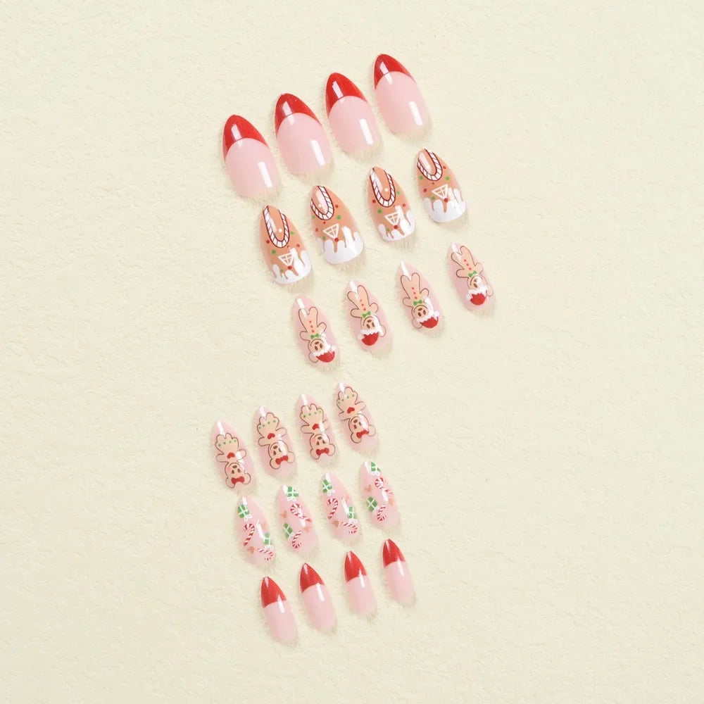 24pcs Christmas False Nail Long Ballet Nail Extension Full Cover Manicure Gingerbread Man Wearable Press On Fake Nail Nail Decor