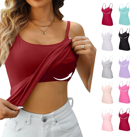 Top de tirantes con relleno de modal para mujer - Camisola ajustable con sujetador incorporado para fitness