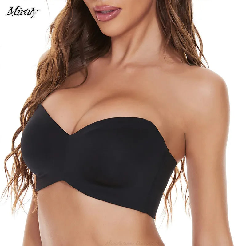 Women's Full Support Strapless Push-up Plus Size Seamless Non-Slip Convertible Bandeau Bra