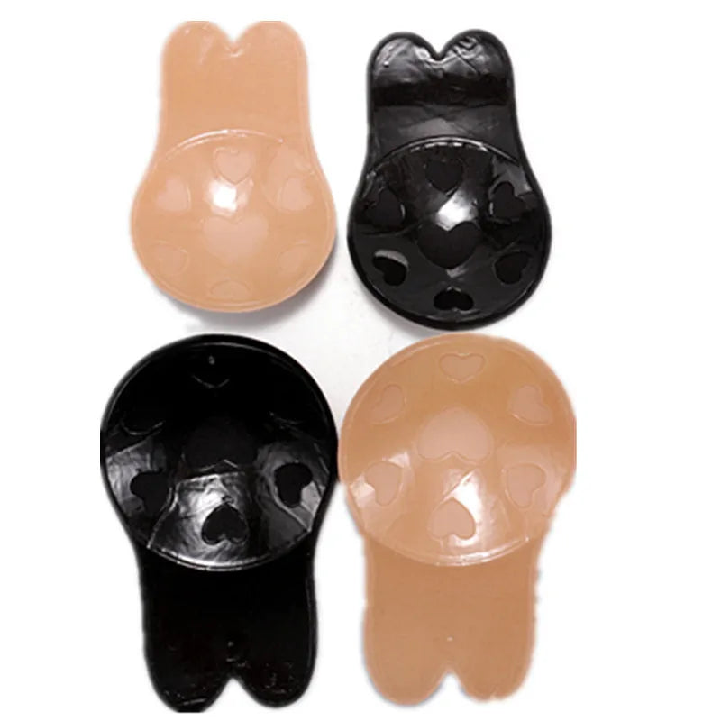 Sujetador invisible push up de silicona sin tirantes para mujer, reutilizable, autoadhesivo, con cubrepezones de conejo.