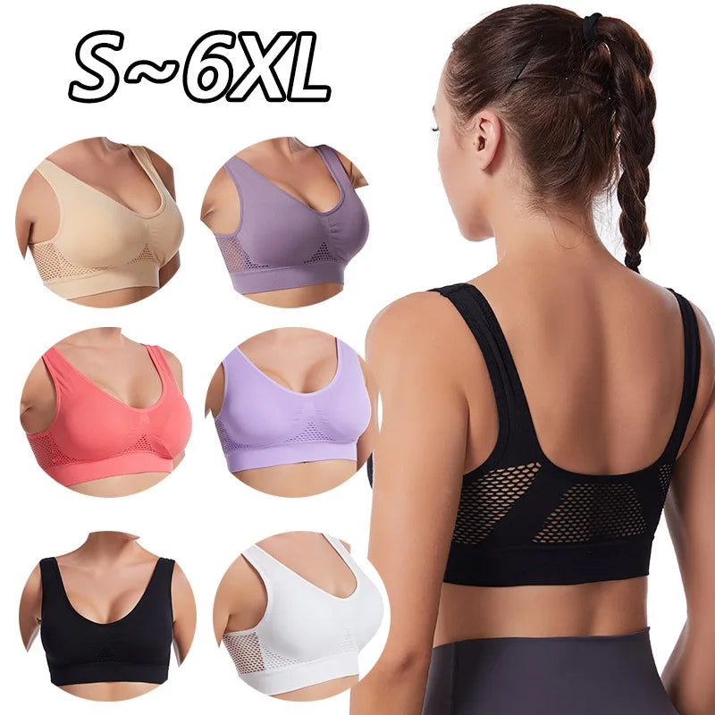 Seamless Mesh Women's Plus Size 6XL Sports Bra - Wireless, Shockproof, Breathable for Gym, Running, Yoga