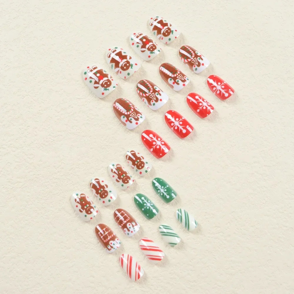24pcs Christmas False Nail Long Ballet Nail Extension Full Cover Manicure Gingerbread Man Wearable Press On Fake Nail Nail Decor