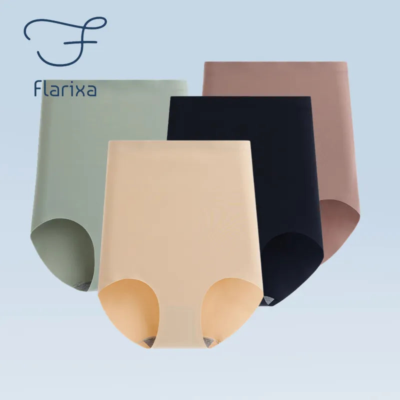 Flarixa Women's High Waist Ice Silk Panties - Belly Slimming, Shaping Briefs, Seamless Underpants