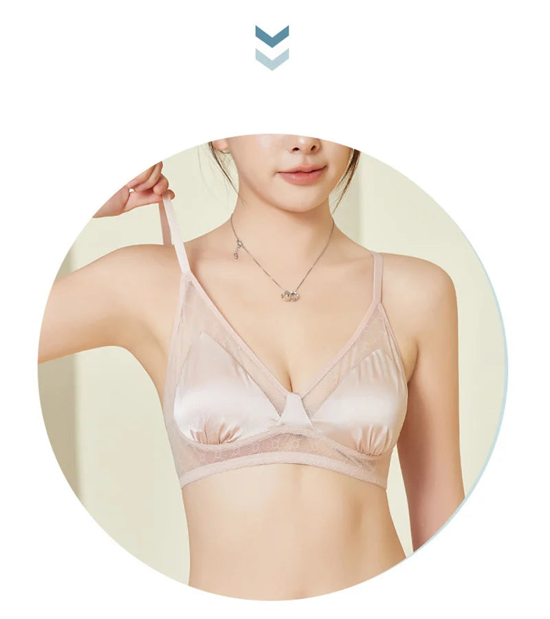 Französischer Dreieck-Cup-BH aus Maulbeerseide – Luxuriöses nahtloses Bralette für kleine Brüste, bügellos