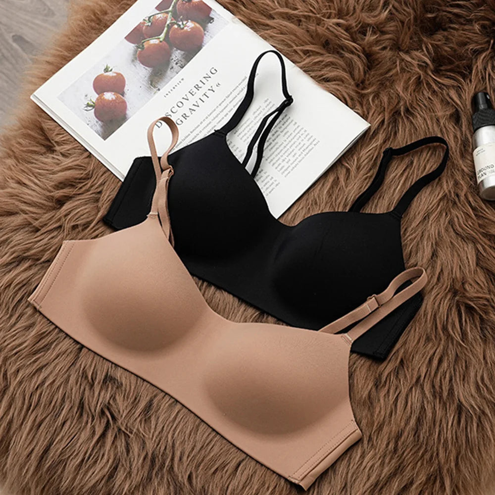 Dünner nahtloser Push-up-BH für Damen mit Rückenstütze, ohne Bügel, solider Tragekomfort