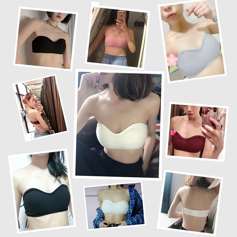 3Pcs Strapless Bras Women Bandeau Bra Top Sexy Invisible Seamless Underwear Female Sexy Lingerie Cotton Tops Removable Pads