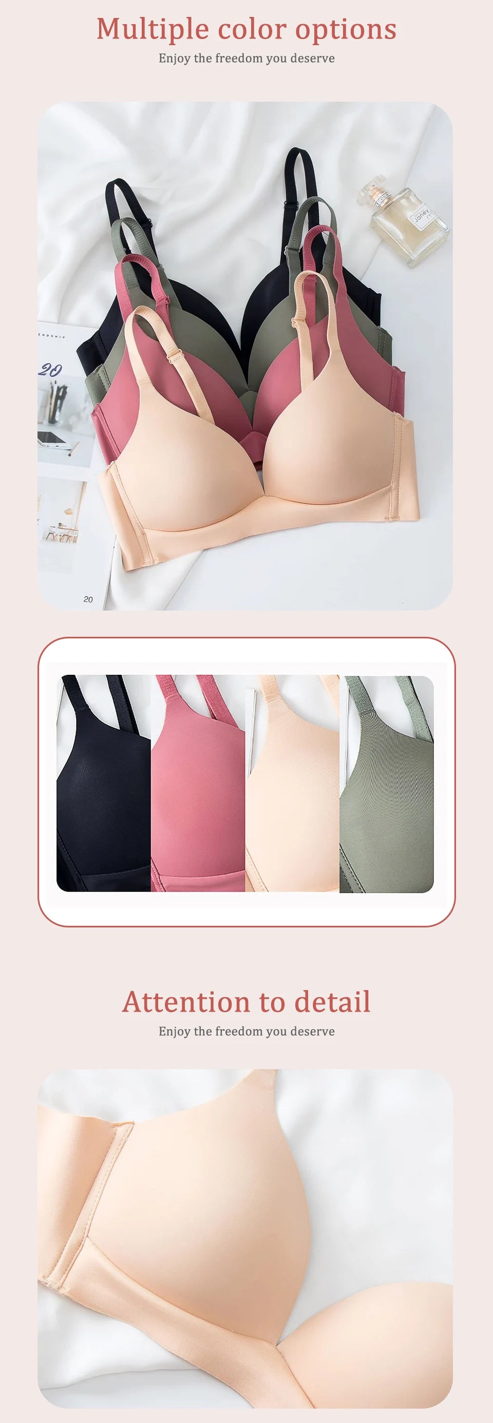 Nahtlose BHs im japanischen Stil ohne Bügel für Damen – Bralette ohne Stahlring, 3/4-Körbchen, glänzende Damenunterwäsche