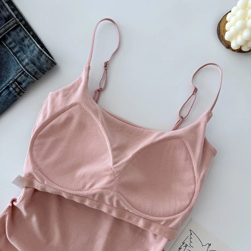Summer Sexy Women's Camisole with Pleated Waist, All-in-one Beautiful Back & Breast Pads