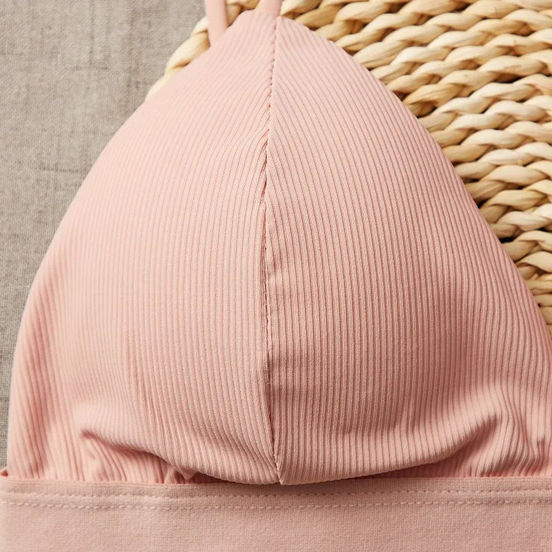 Women's Sexy Deep V-Neck French Triangle Cup Bra with Thread Thin Shoulder Strap, 5 Colors, One Size