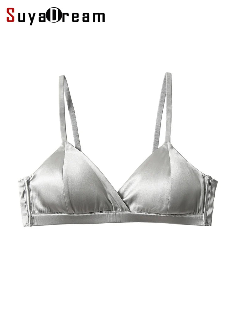 SuyaDream Damen-Bügel-BHs aus Seide, natürliches Seidenfutter, 3/4-Körbchen, Alltags-BH 2025, Unterwäsche, Silber, Dessous
