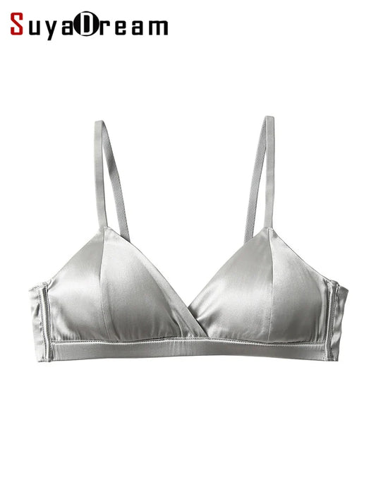 SuyaDream - Sujetador de seda sin aros para mujer, forro de seda natural, copas 3/4, ropa interior de uso diario 2025, lencería plateada