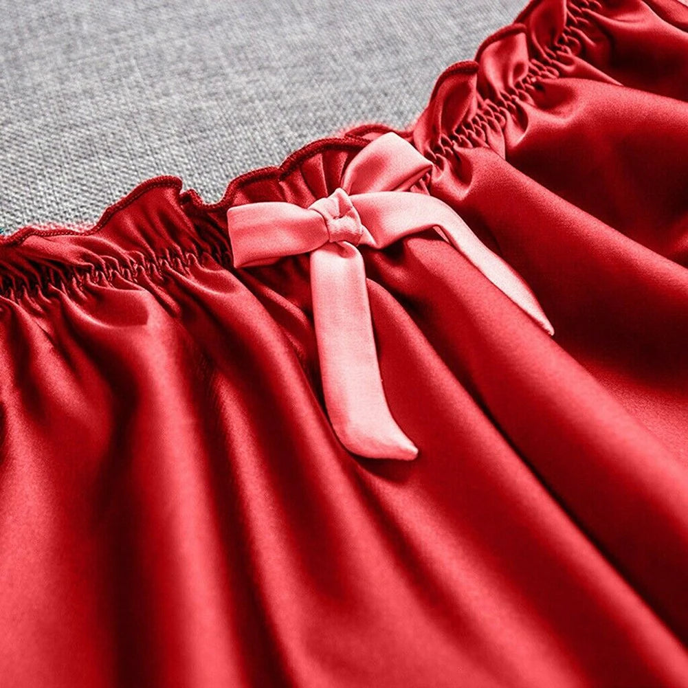 Braguitas de satén de seda sintética para mujer, ropa interior con volantes, bragas suaves, pijamas cortos, bragas lisas para mujer