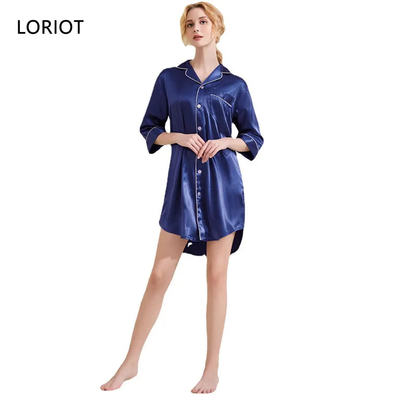 Damen Satin Nachthemd - Sexy Casual V-Ausschnitt Halbarm Nachtwäsche SA1393
