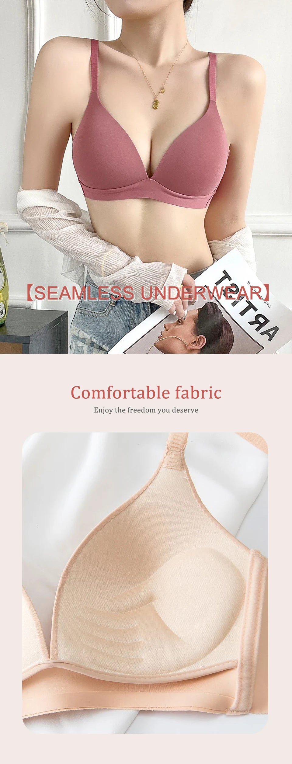 Nahtlose BHs im japanischen Stil ohne Bügel für Damen – Bralette ohne Stahlring, 3/4-Körbchen, glänzende Damenunterwäsche