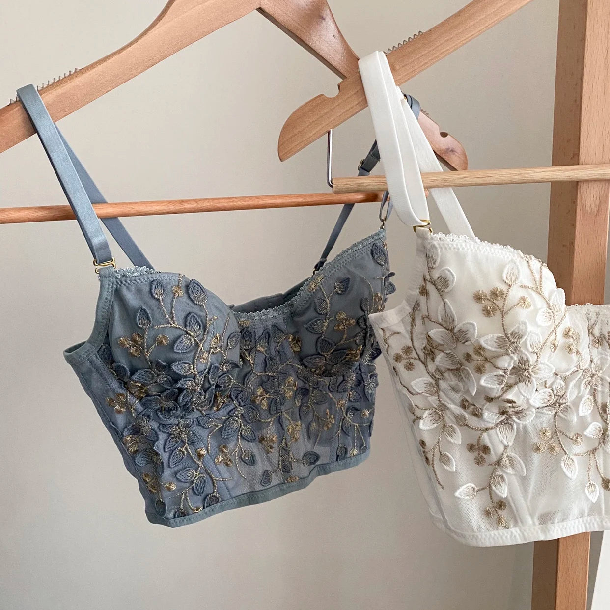 3D Embroidered Sexy Lace Fish Bone Corset Bralette with Steel Ring - 2/1 Half Cup Underwear