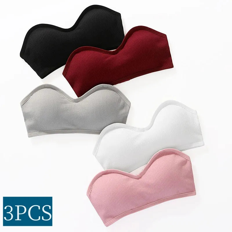 3Pcs Strapless Bras Women Bandeau Bra Top Sexy Invisible Seamless Underwear Female Sexy Lingerie Cotton Tops Removable Pads
