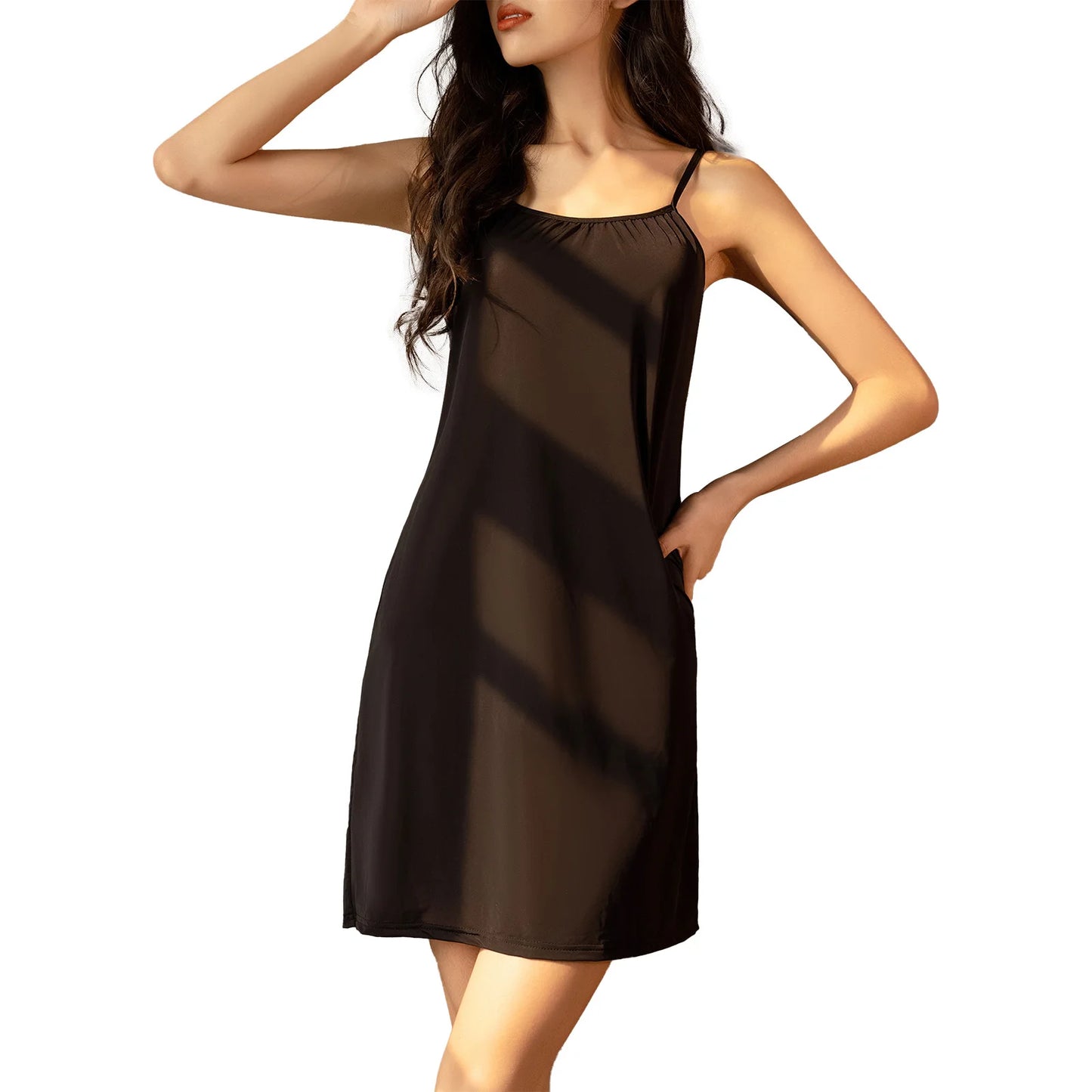 Women's Adjustable Spaghetti Strap Sleepwear: Solid Color Sleeveless Nightdress