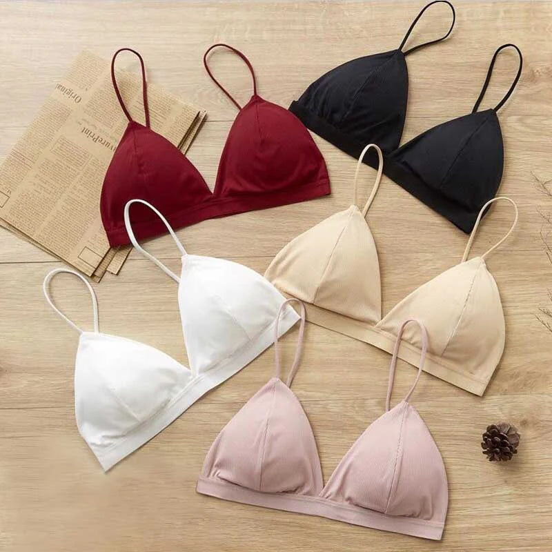 Women's Sexy Deep V-Neck French Triangle Cup Bra with Thread Thin Shoulder Strap, 5 Colors, One Size