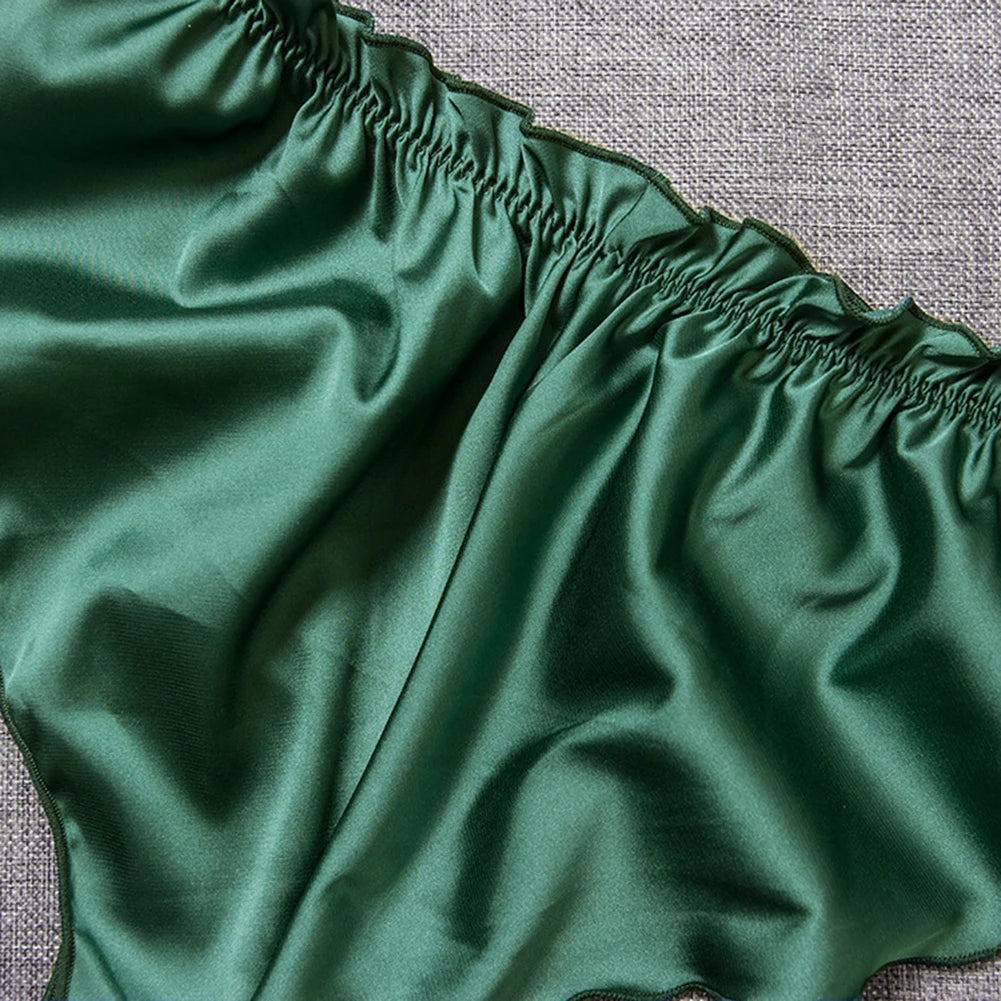 Braguitas de satén de seda sintética para mujer, ropa interior con volantes, bragas suaves, pijamas cortos, bragas lisas para mujer