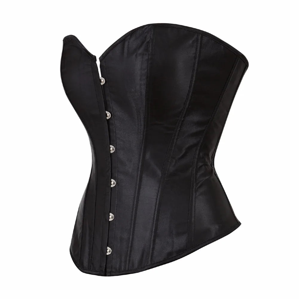 Caudatus Black Corset Top Plus Size Bustiers Overbust Satin Sexy Costume Corselet Brocade Vintage Style Bridal Korsett Women