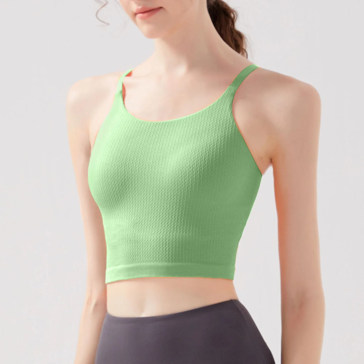 Sports Bra with Fixed Cups & Adjustable Straps - High Support, Shockproof - Yoga & Fitness Crop Top