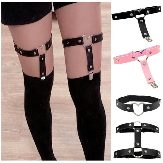 Liguero de cuero sexy para mujer - Arnés elástico punk de PU con correas para las piernas, estilo gótico