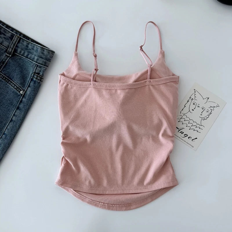 Summer Sexy Women's Camisole with Pleated Waist, All-in-one Beautiful Back & Breast Pads