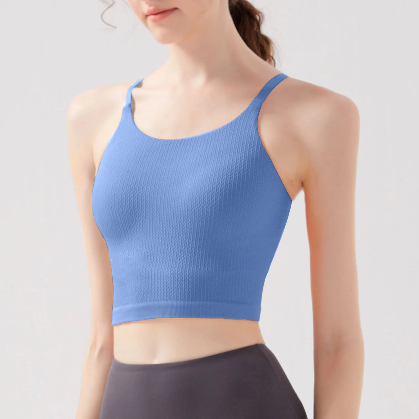Sports Bra with Fixed Cups & Adjustable Straps - High Support, Shockproof - Yoga & Fitness Crop Top