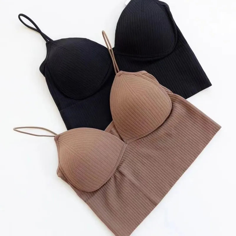 Women's Seamless Tank Top with Built - in Bra - Fixed Cup, Anti - Glare Crop Top for Summer