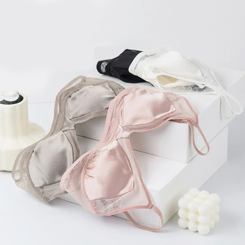 Französischer Dreieck-Cup-BH aus Maulbeerseide – Luxuriöses nahtloses Bralette für kleine Brüste, bügellos