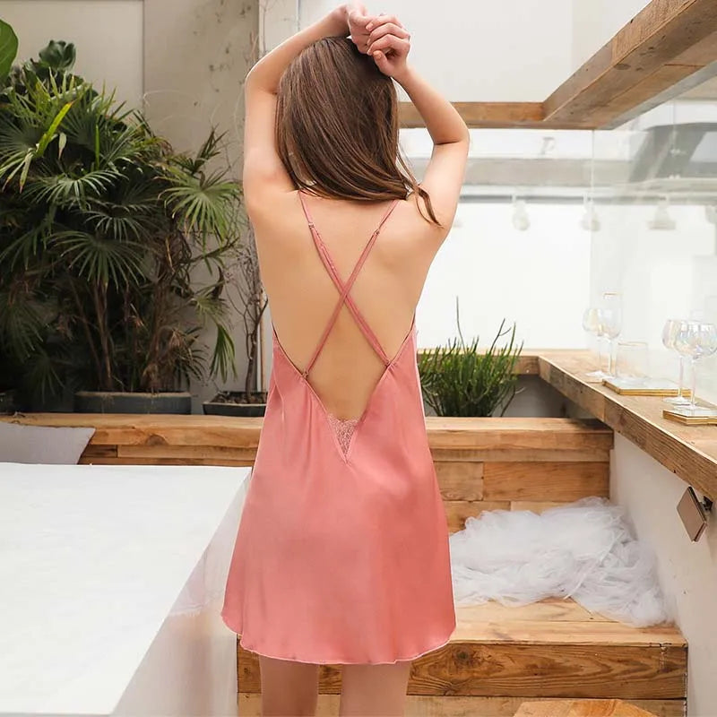 Roseheart Women's Pink Sexy Backless Babydoll Nightgown - Sleepwear & Nightwear