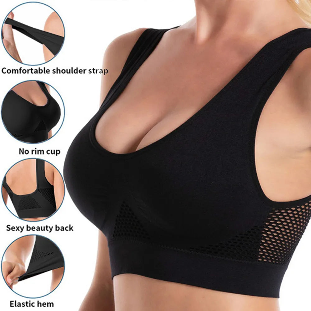 Seamless Mesh Women's Plus Size 6XL Sports Bra - Wireless, Shockproof, Breathable for Gym, Running, Yoga