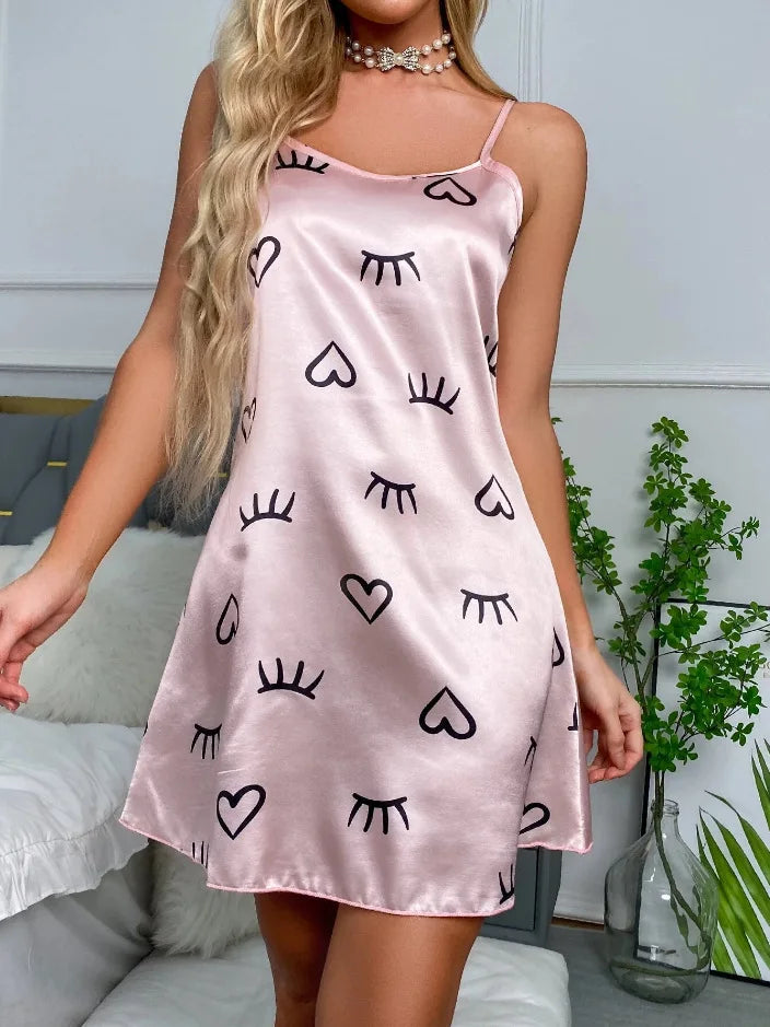Camisón de satén sexy sin mangas para mujer - Camisón de lencería para dormir