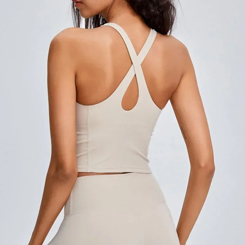 Bequemer Push-Up-Sport-BH für Damen mit gekreuzten Rückenträgern und breiten Trägern – stoßfest für Laufen, Fitness, Yoga