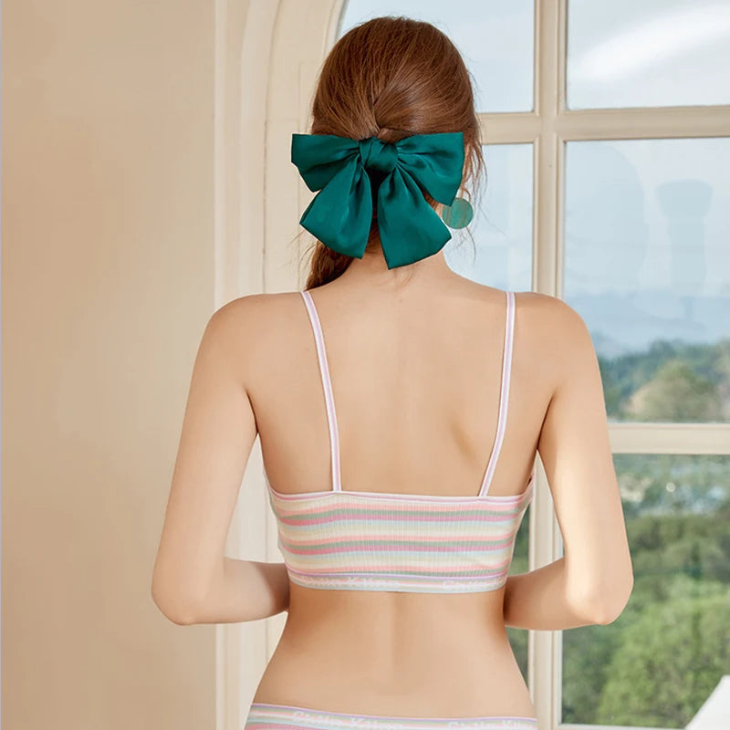 Women's Striped Crop Top Tube Bra - Push Up, Breathable, Comfort Cotton for Small Breast Girls