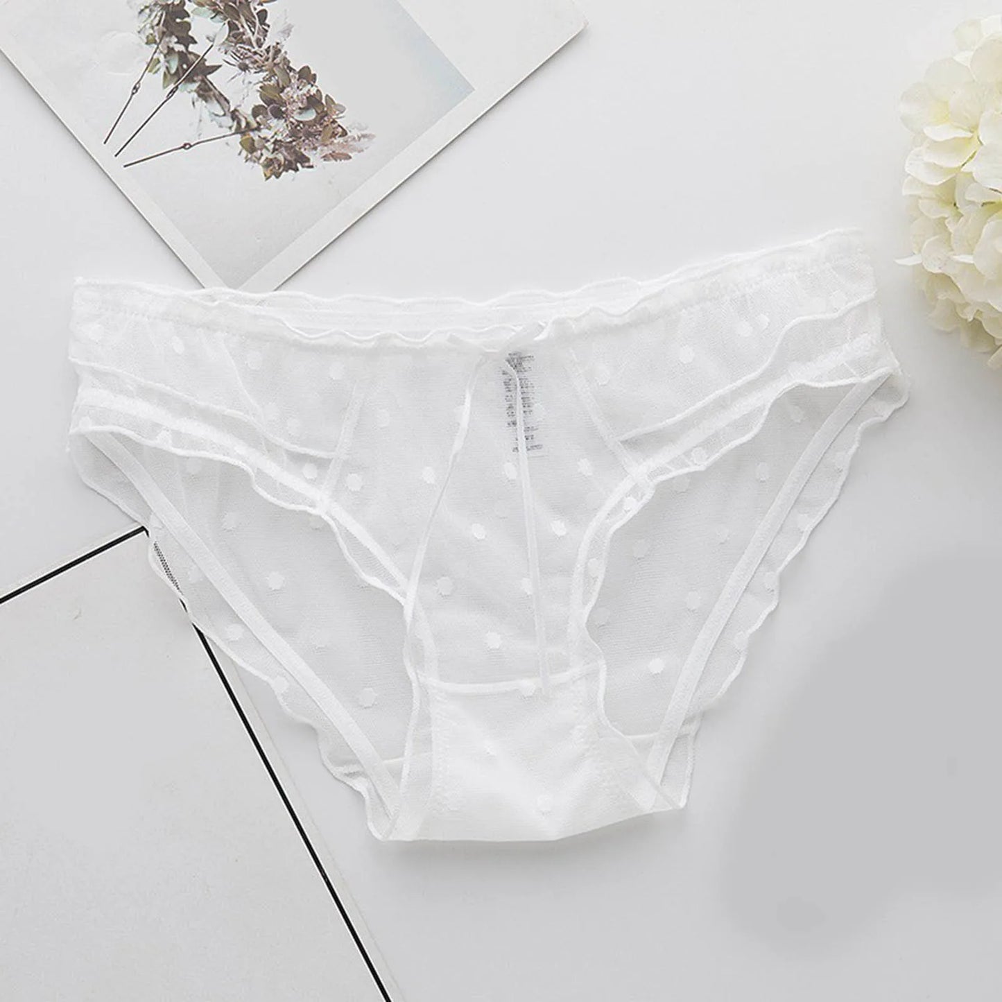 Damenhöschen, gepunktete Spitzenhöschen, Mesh-Streamer-Höschen, niedrige Taille, atmungsaktive Slips, schlichte Damenunterwäsche für Damen