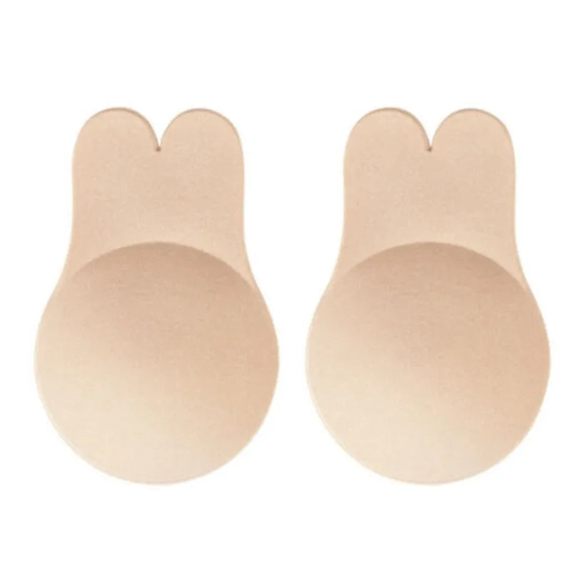 Sujetador invisible push up de silicona sin tirantes para mujer, reutilizable, autoadhesivo, con cubrepezones de conejo.