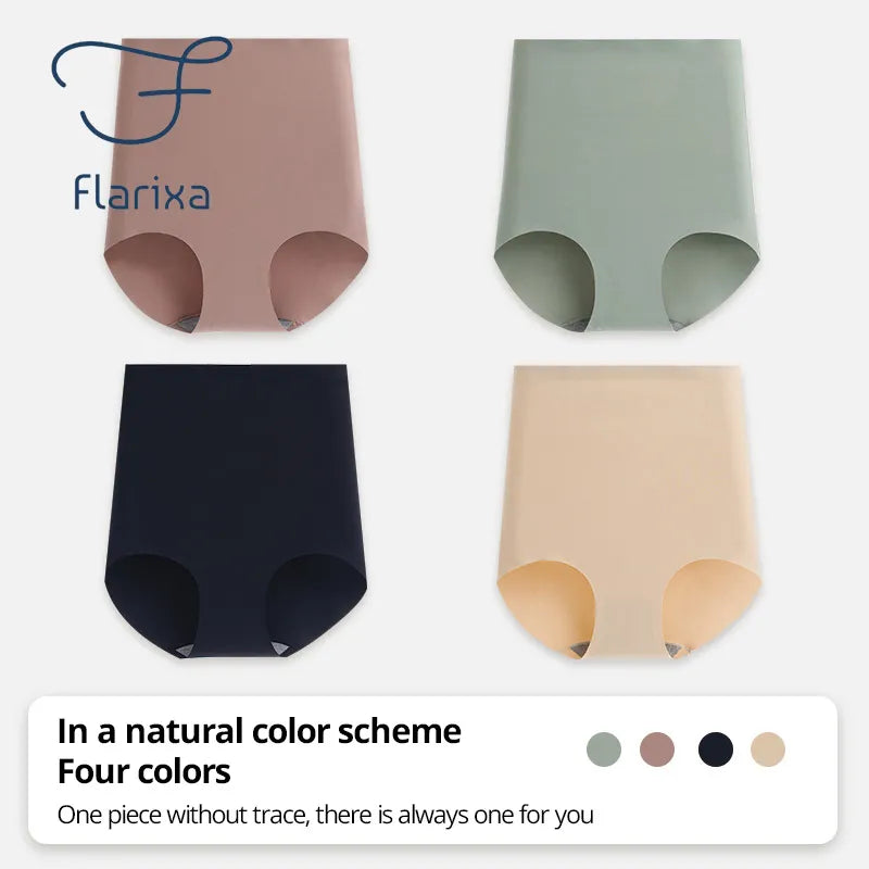 Flarixa Women's High Waist Ice Silk Panties - Belly Slimming, Shaping Briefs, Seamless Underpants