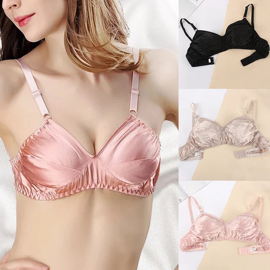Ropa interior inalámbrica de doble cara para mujer, sujetador de seda morera de verano, ultrafino, suave, cómodo, brillante, sin costuras.
