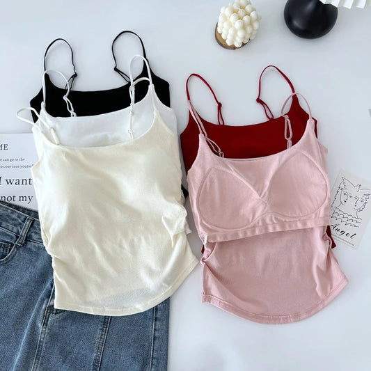Summer Sexy Women's Camisole with Pleated Waist, All-in-one Beautiful Back & Breast Pads