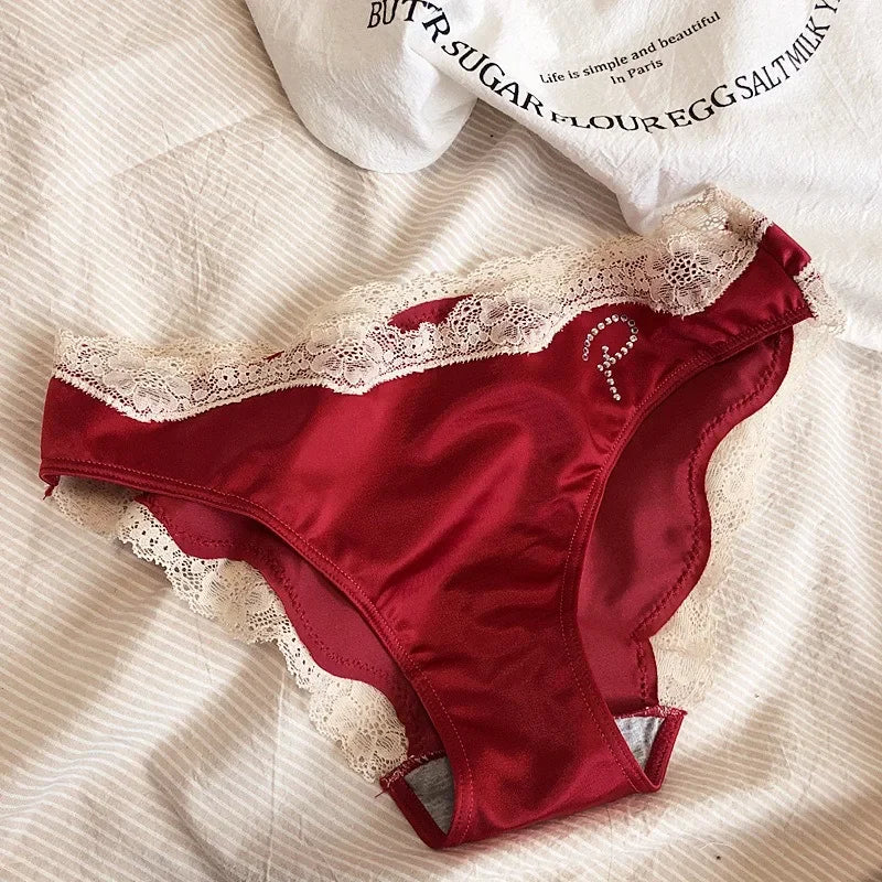 2025 French Sexy Rhinestone Lace Seamless Low-waist Briefs for Women - Cotton Crotch, Satin Panties