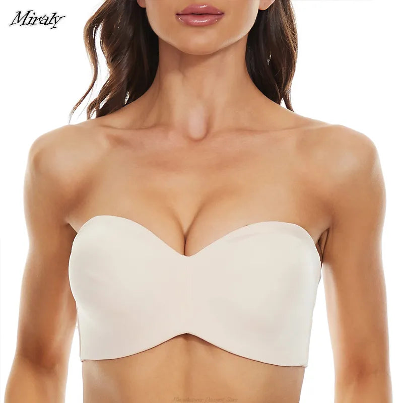 Women's Full Support Strapless Push-up Plus Size Seamless Non-Slip Convertible Bandeau Bra
