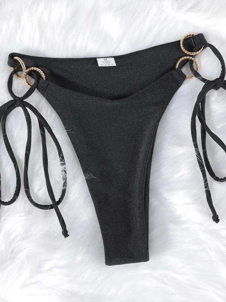 Bikini push up de color liso para mujer: bikini halter, bañador brillante, tanga de playa con banda.