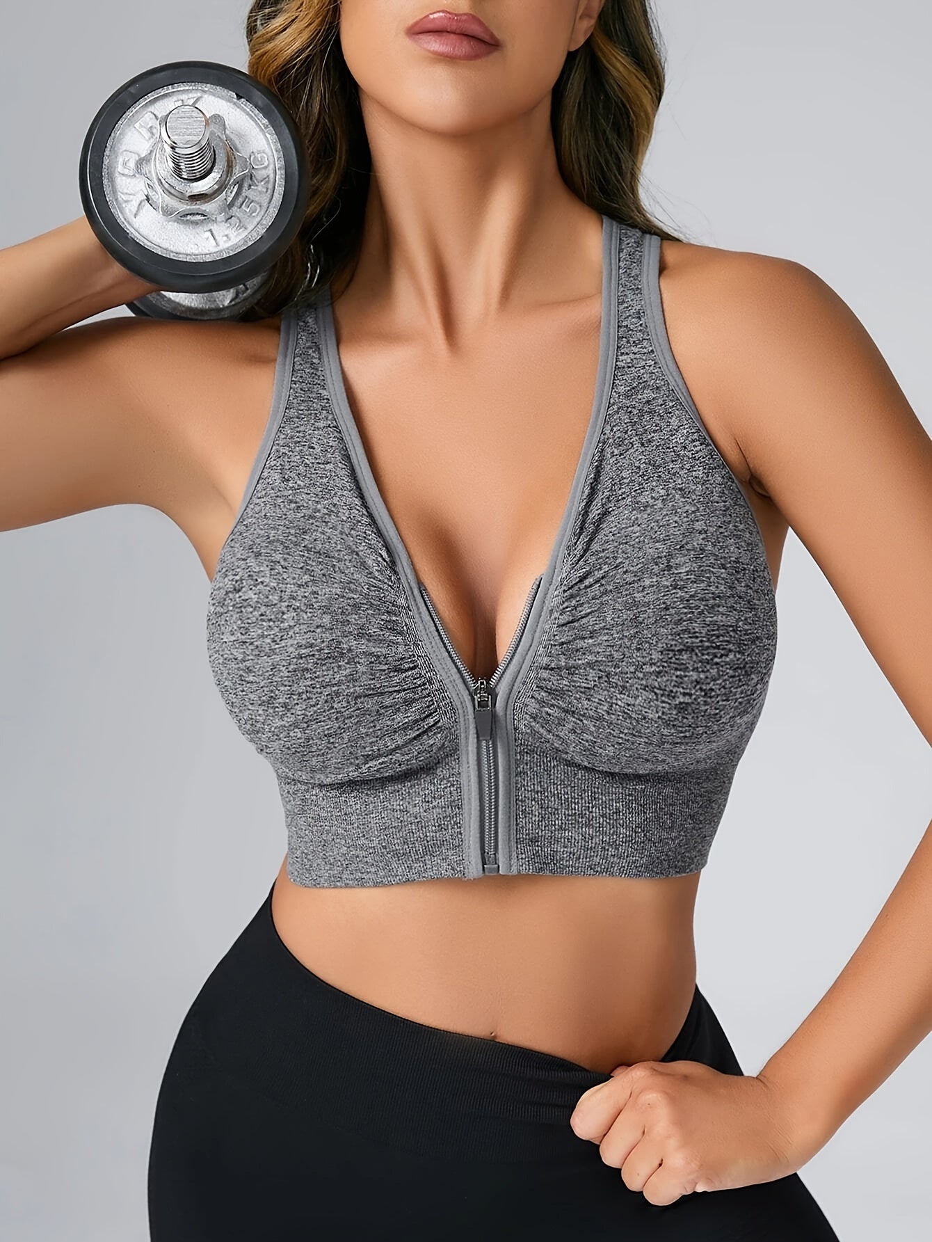 Nahtloser Sport-BH für Damen mit Reißverschluss vorne, breiten Schultergurten, gepolstert, bügellos, bequeme Passform, Racerback, Fitnessstudio, Fitness, Yoga-BH-Top