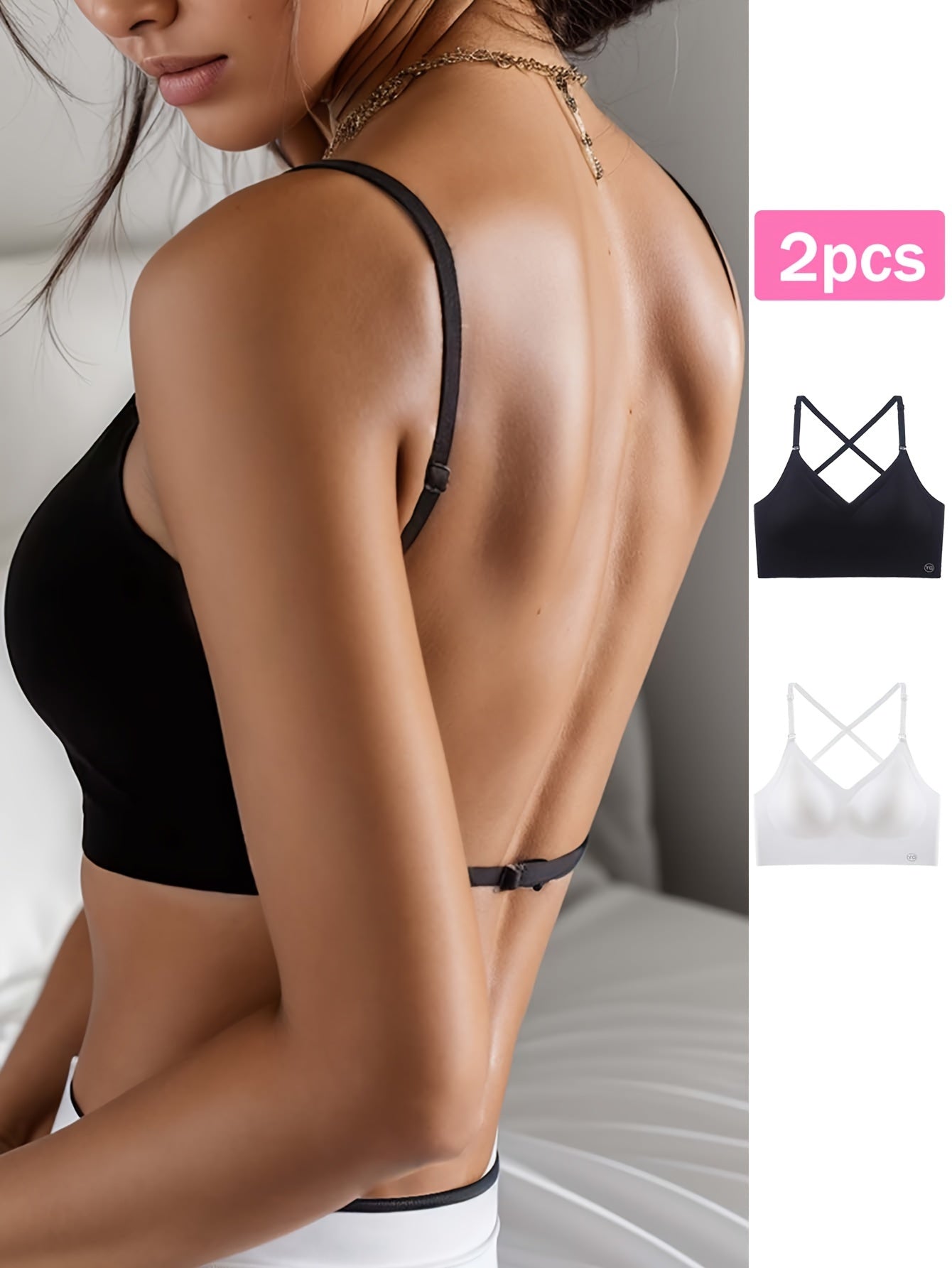 2-Pack Seamless U-Backless Sports Bras - Ultra-Breathable, Comfortable Crop Top for Yoga & Fitness